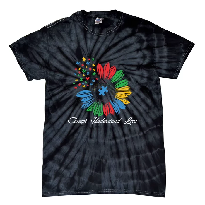 Autism Awareness Accept Understand Love Sunflower Autism Tie-Dye T-Shirt