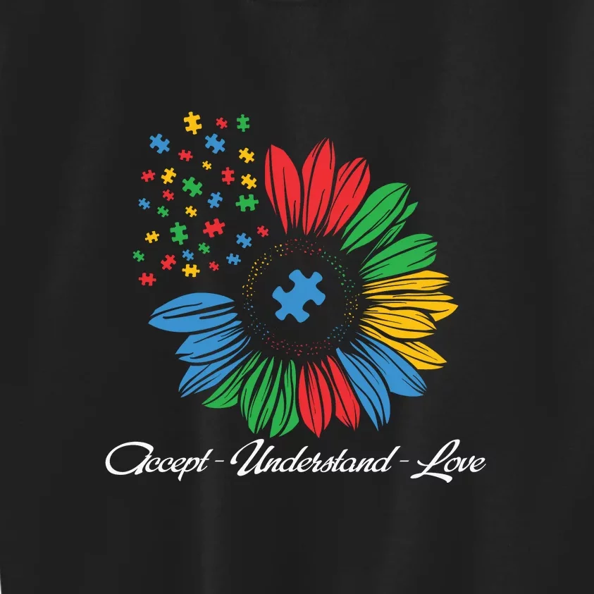 Autism Awareness Accept Understand Love Sunflower Autism Kids Sweatshirt