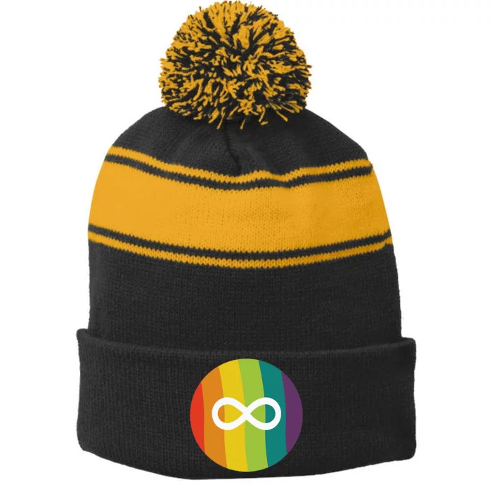 Autism Awareness Acceptance Neurodiversity Stripe Pom Pom Beanie