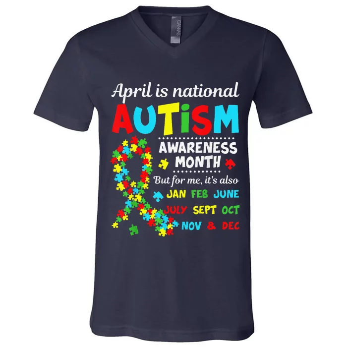 Autism Awareness April Is National Autism Awareness Month V-Neck T-Shirt