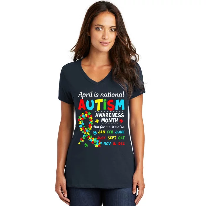 Autism Awareness April Is National Autism Awareness Month Women's V-Neck T-Shirt