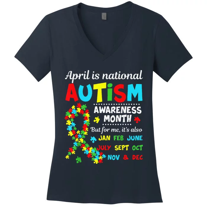 Autism Awareness April Is National Autism Awareness Month Women's V-Neck T-Shirt