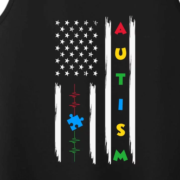 Autism Awareness American Flag Autism Awareness Puzzle Performance Tank