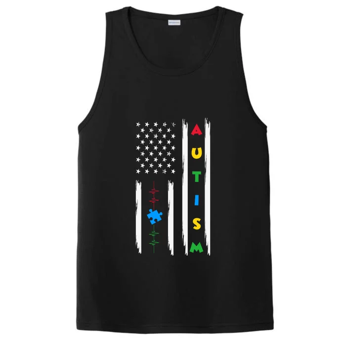 Autism Awareness American Flag Autism Awareness Puzzle Performance Tank