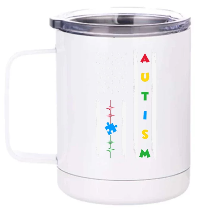 Autism Awareness American Flag Autism Awareness Puzzle Front & Back 12oz Stainless Steel Tumbler Cup