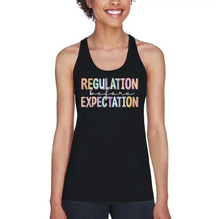 Autism Awareness Acceptance Regulation Before Expectation Women's Racerback Tank