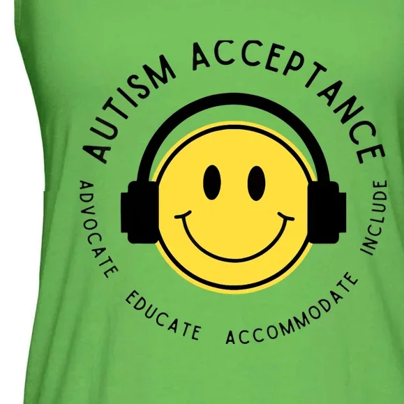 Autism Awareness Acceptance Retro Happy Face Wo Ladies Essential Flowy Tank