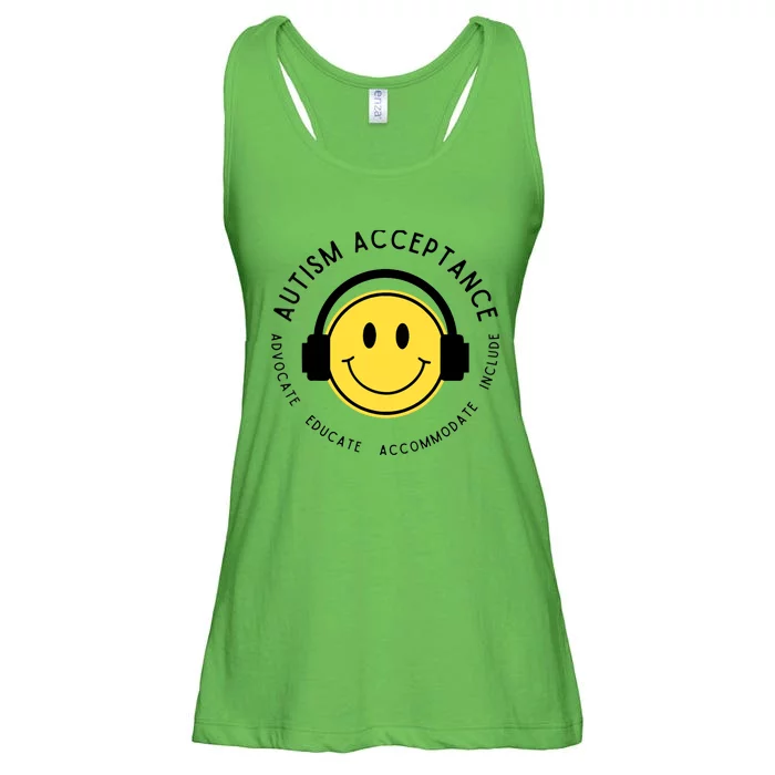 Autism Awareness Acceptance Retro Happy Face Wo Ladies Essential Flowy Tank