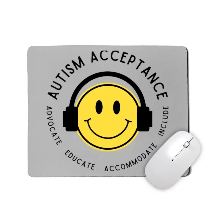 Autism Awareness Acceptance Retro Happy Face Wo Mousepad