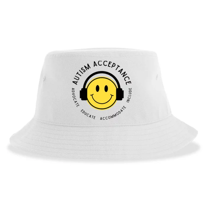 Autism Awareness Acceptance Retro Happy Face Wo Sustainable Bucket Hat