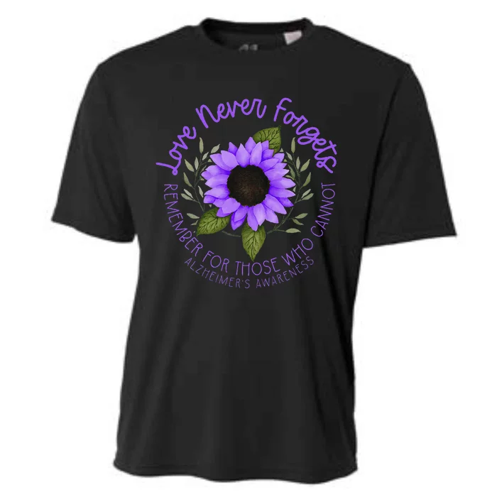 Alzheimer Awareness And Women Purple Sunflower Cooling Performance Crew T-Shirt