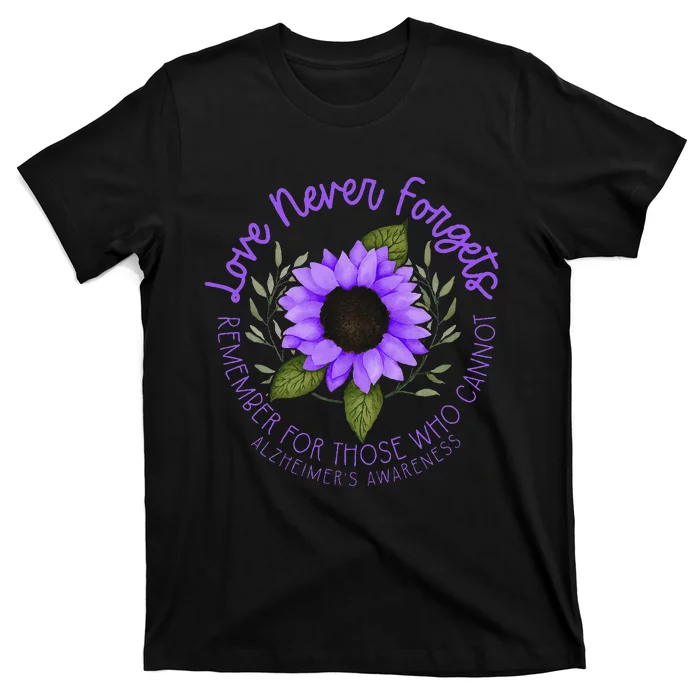 Alzheimer Awareness And Women Purple Sunflower T-Shirt