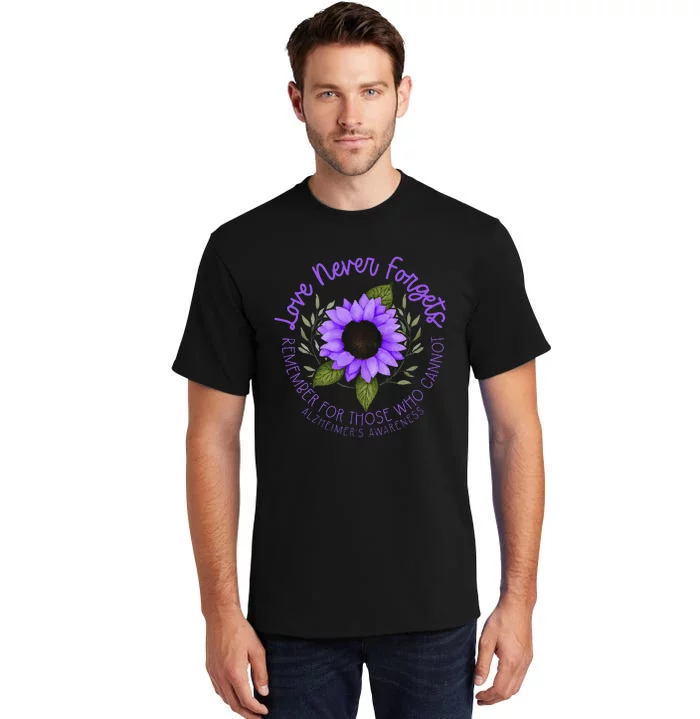 Alzheimer Awareness And Women Purple Sunflower Tall T-Shirt