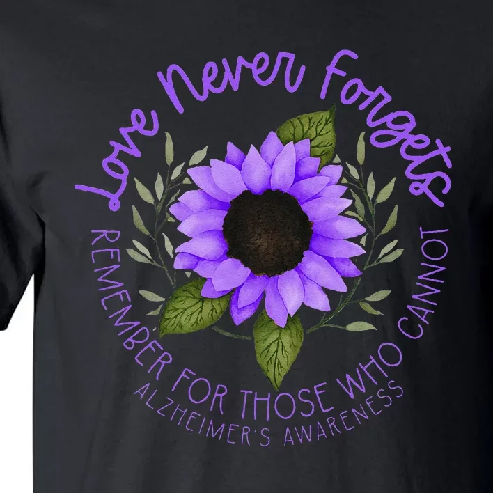 Alzheimer Awareness And Women Purple Sunflower Tall T-Shirt