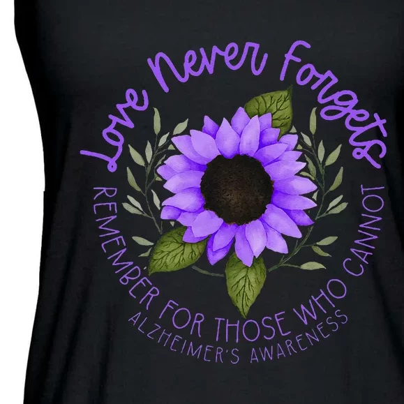 Alzheimer Awareness And Women Purple Sunflower Ladies Essential Flowy Tank