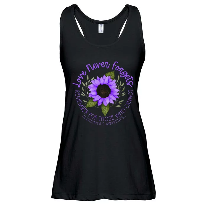 Alzheimer Awareness And Women Purple Sunflower Ladies Essential Flowy Tank