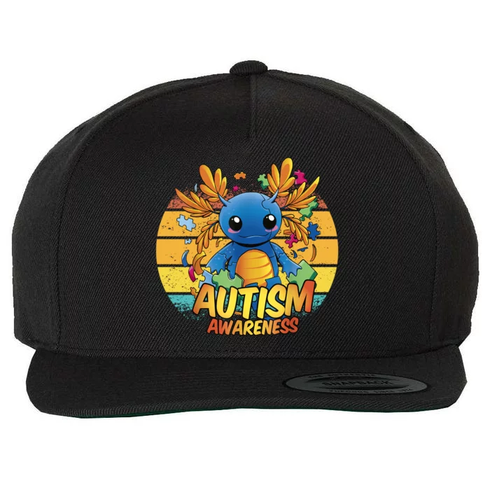 Axolotl Autism Awareness Funny Retro Vintage Wool Snapback Cap