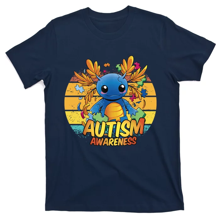 Axolotl Autism Awareness Funny Retro Vintage T-Shirt