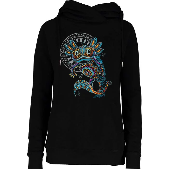 Axolotl Art Aztec Mexico Mexican Womens Funnel Neck Pullover Hood