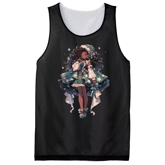 African American Anime Girl Mesh Reversible Basketball Jersey Tank