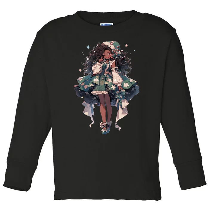 African American Anime Girl Toddler Long Sleeve Shirt