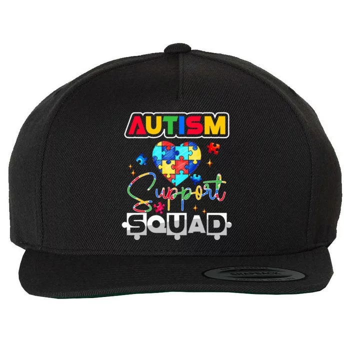 Autism Awareness Autism Squad Support Team Colorful Puzzle Wool Snapback Cap