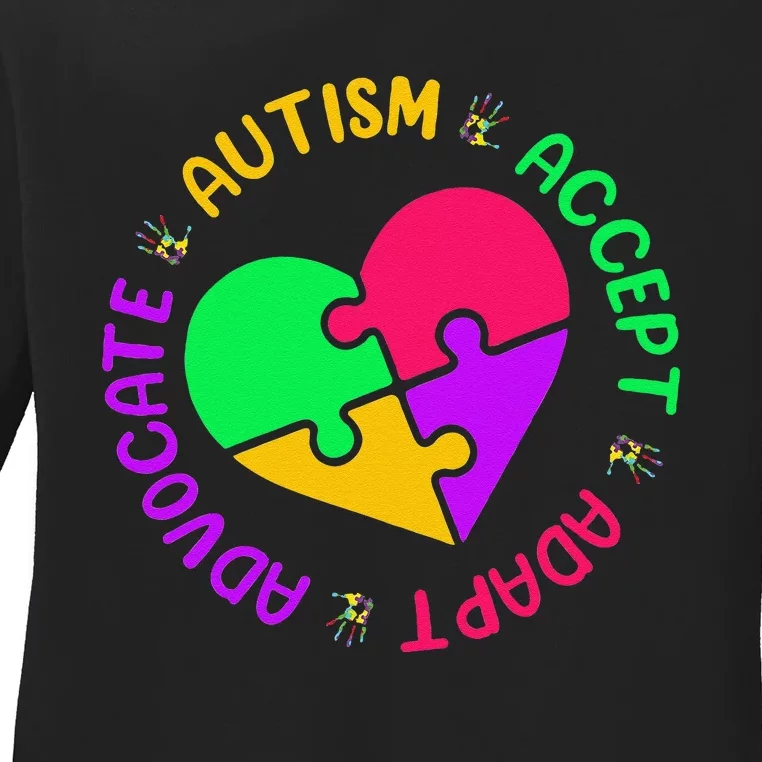 Accept Adapt Advocate Autism Awareness Autistic Motivational Ladies Long Sleeve Shirt