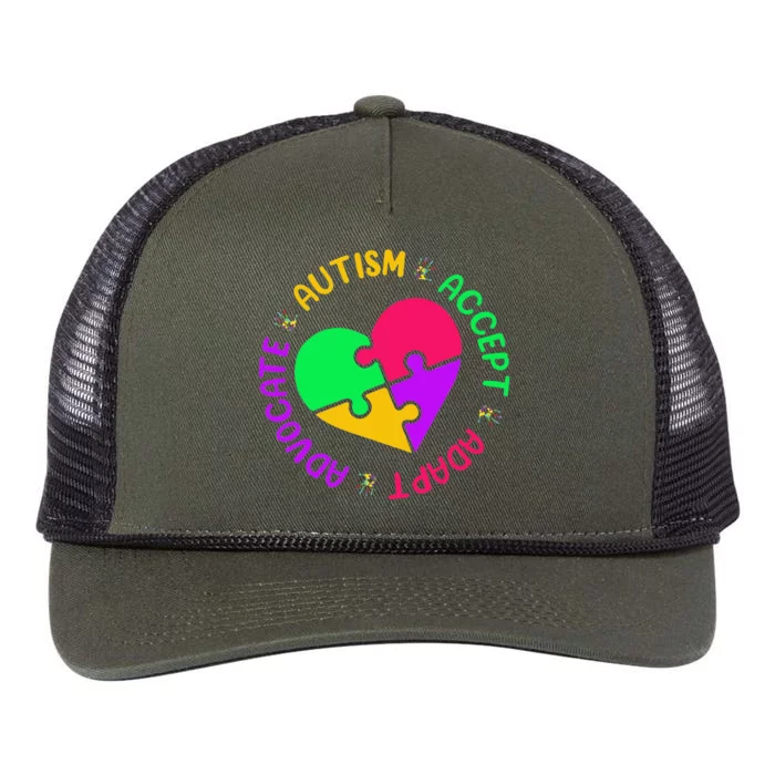 Accept Adapt Advocate Autism Awareness Autistic Motivational Retro Rope Trucker Hat Cap