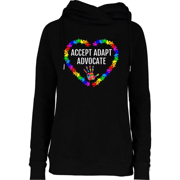 Accept Adapt Advocate Autism Awareness Gift Womens Funnel Neck Pullover Hood