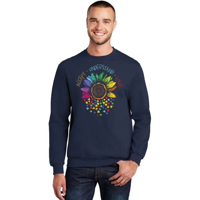 Autism Awareness Accept Understand Love ASD Rainbow Flower Sweatshirt