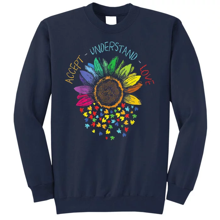 Autism Awareness Accept Understand Love ASD Rainbow Flower Tall Sweatshirt