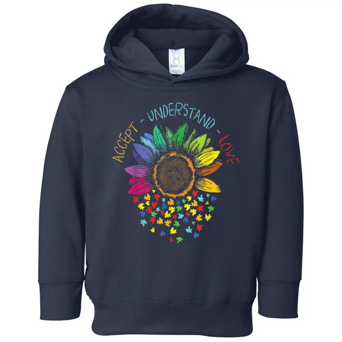 Autism Awareness Accept Understand Love ASD Rainbow Flower Toddler Hoodie