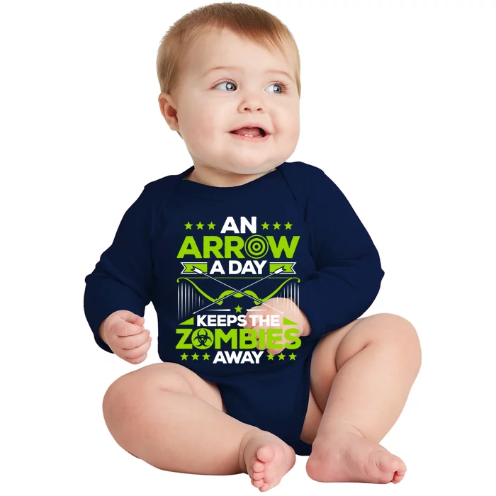 Archery An Arrow A Day Keeps The Zombies Away Archer Funny Gift Baby Long Sleeve Bodysuit