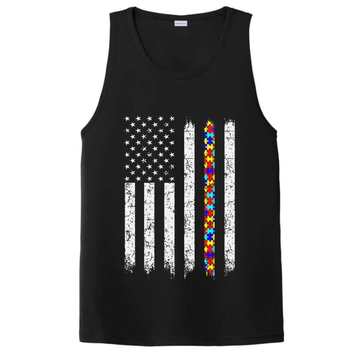 Autism Awareness American Flag Performance Tank