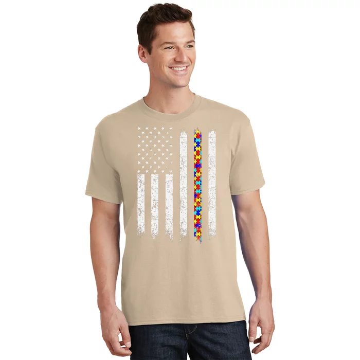 Autism Awareness American Flag T-Shirt