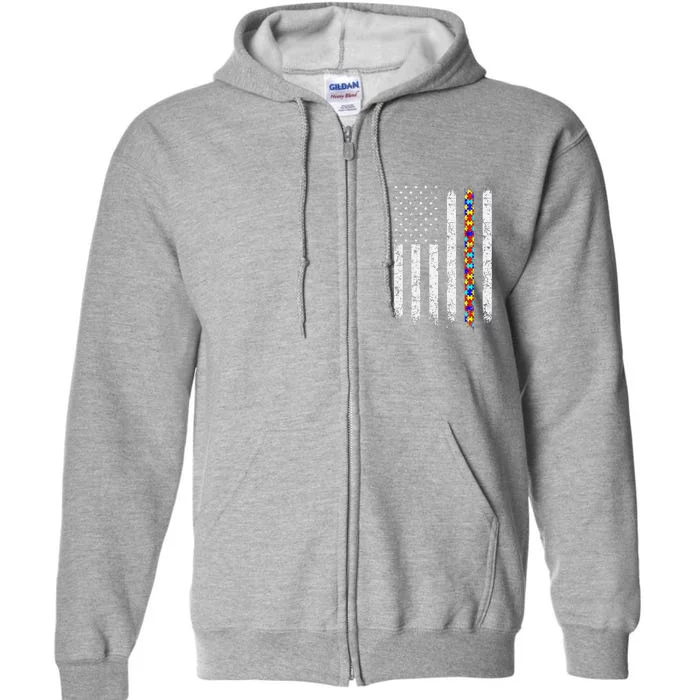 Autism Awareness American Flag Full Zip Hoodie