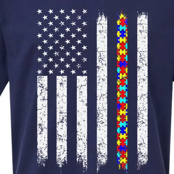 Autism Awareness American Flag Sueded Cloud Jersey T-Shirt