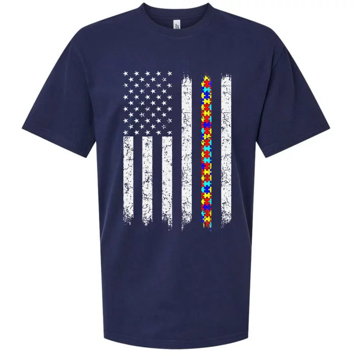 Autism Awareness American Flag Sueded Cloud Jersey T-Shirt