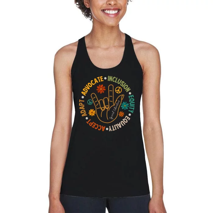 Accept Adapt Advocate Inclusion Equity Equality Women's Racerback Tank