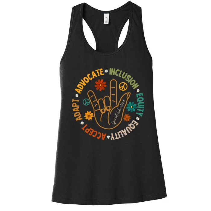 Accept Adapt Advocate Inclusion Equity Equality Women's Racerback Tank