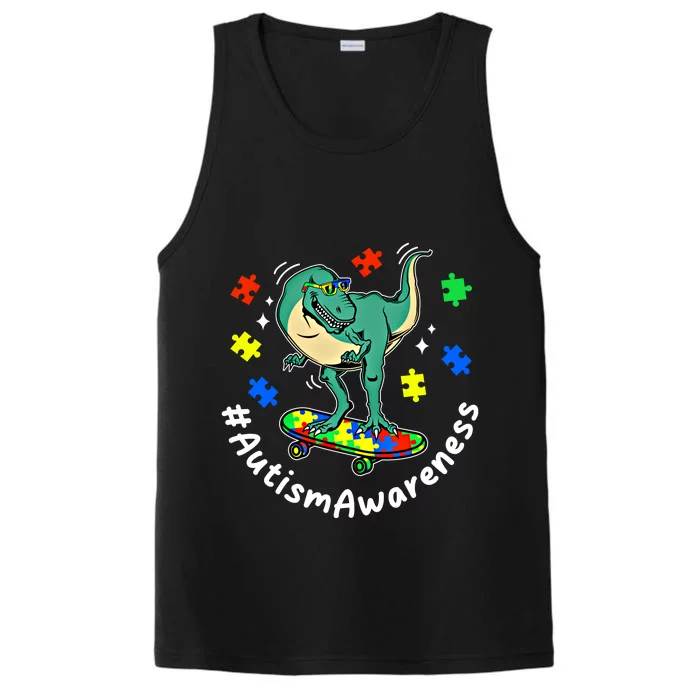 #Autismawareness Autism Awareness Dinosaur Family Fan Funny Gift Performance Tank