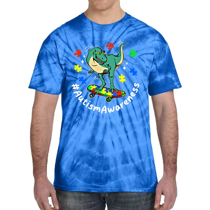 #Autismawareness Autism Awareness Dinosaur Family Fan Funny Gift Tie-Dye T-Shirt