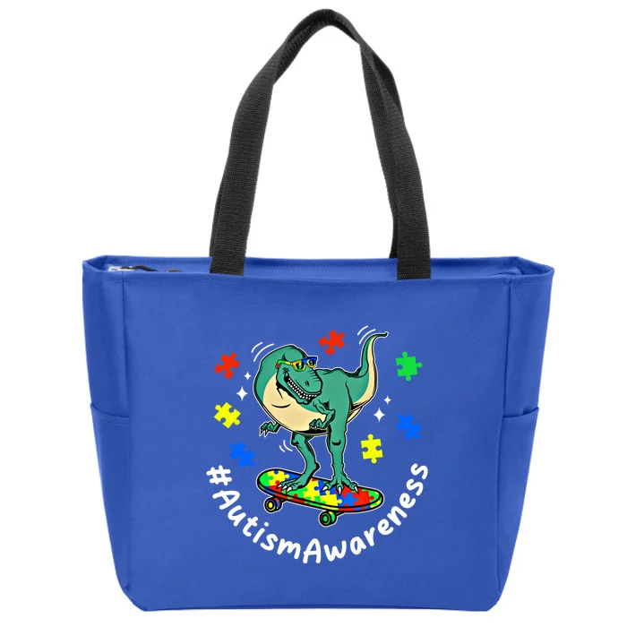 #Autismawareness Autism Awareness Dinosaur Family Fan Funny Gift Zip Tote Bag