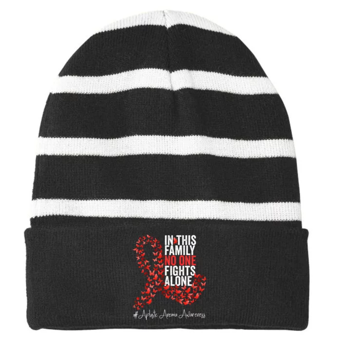 Aplastic Anemia Awareness Month Red Ribbon Striped Beanie with Solid Band