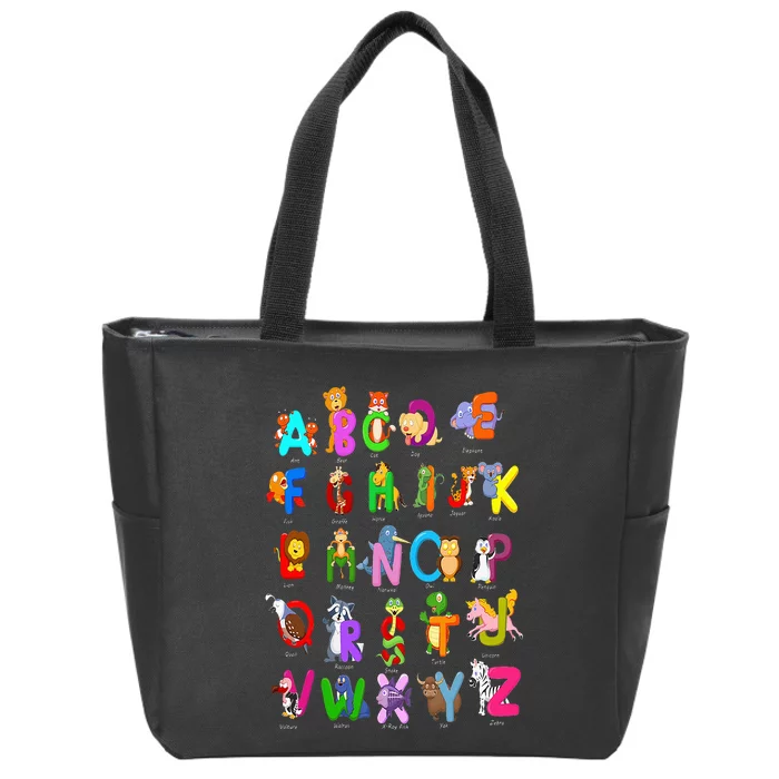 Alphabet Animal ABCs Learning Kindergarten School Teacher Zip Tote Bag