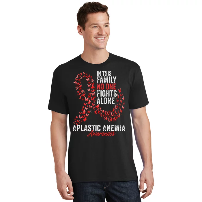 Aplastic Anemia Awareness Month Butterflies Red Ribbon T-Shirt