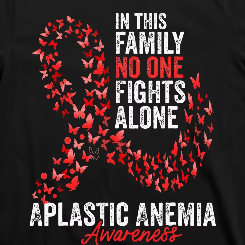 Aplastic Anemia Awareness Month Butterflies Red Ribbon T-Shirt