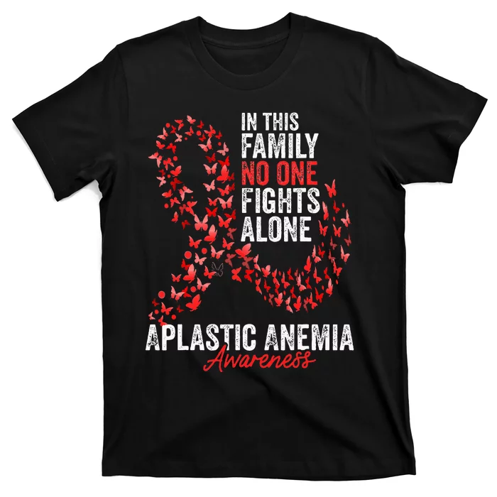 Aplastic Anemia Awareness Month Butterflies Red Ribbon T-Shirt