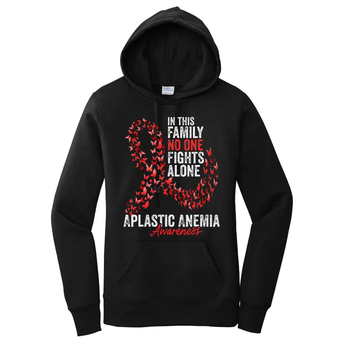 Aplastic Anemia Awareness Month Butterflies Red Ribbon Women's Pullover Hoodie