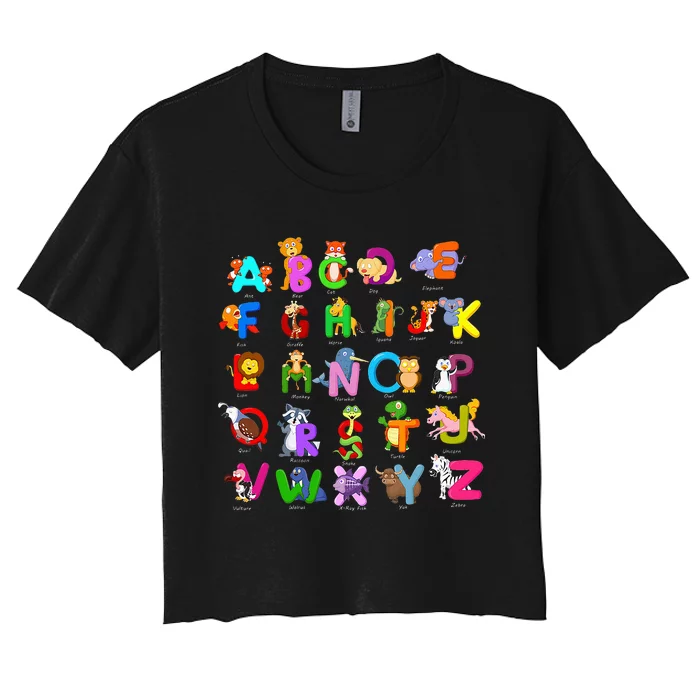 Alphabet Animal ABCs Learning Kindergarten School Teacher Women's Crop Top Tee